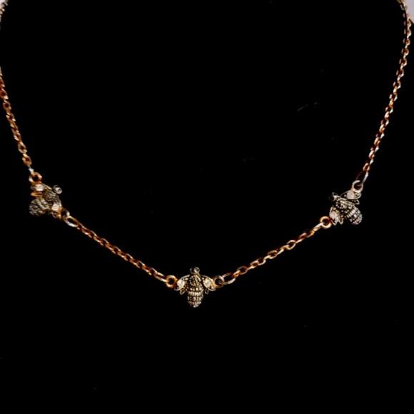 BumbleBee Necklace Delicate Bronze tone Chain Necklace Simulated Diamonds BEE - Picture 5 of 10